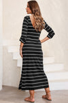 Black Striped Casual Slit Long Dress-Dresses-MomFashion