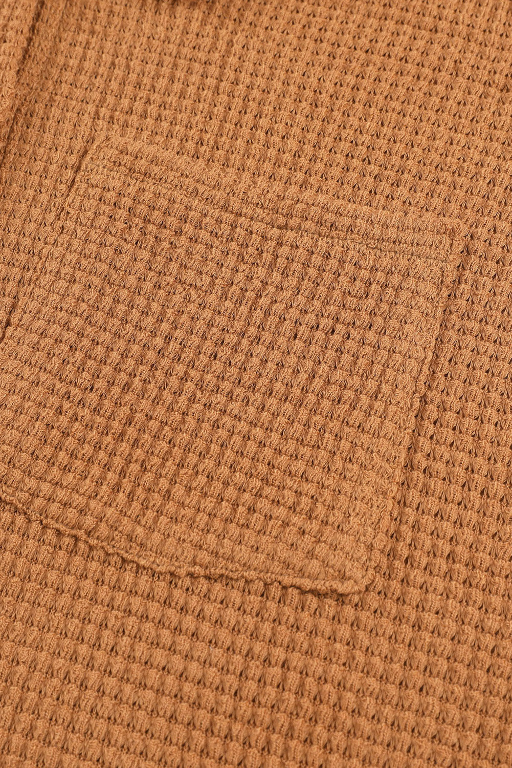 Brown Waffle Knit Button Up Casual Shirt-Tops-MomFashion