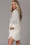 Gray Gradient Long Sleeve Button Up Raw Hem Denim Dress-Dresses-MomFashion