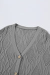 Gray Plus Size Knitted Hollow out Button up Cardigan-Plus Size-MomFashion