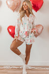 White Christmas Wine Glass Print Bow Knot Two Piece Pajama Set-Loungewear & Sleepwear/Sleepwear-MomFashion