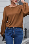 Faux Knit Jacquard Puffy Long Sleeve Top-Tops-MomFashion