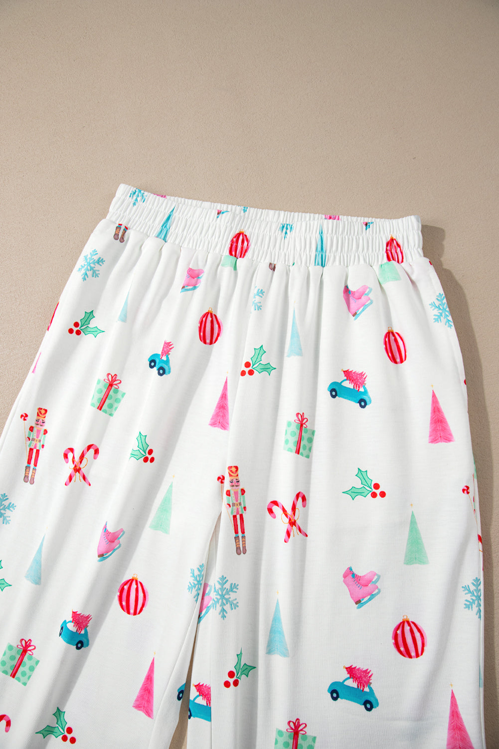 White Christmas Print Lapel Shirt and Pants Sleepwear-Loungewear & Sleepwear/Sleepwear-MomFashion