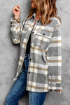 Brown Plaid Print Pocket Women Shacket-Outerwear-MomFashion