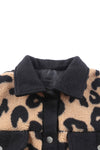 Black Contrast Trimmed Leopard Teddy Shacket-Outerwear-MomFashion