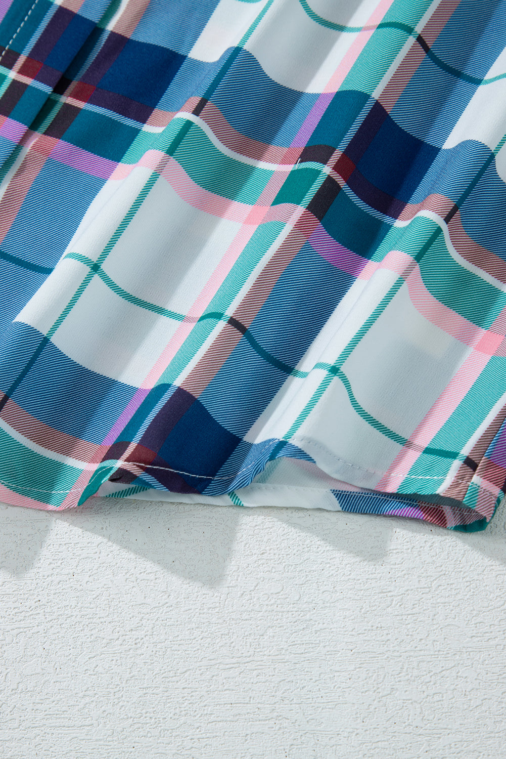 Blue Plaid Print Shirt and Shorts 2Pcs Lounge Set-Loungewear & Sleepwear/Loungewear-MomFashion