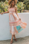 Multicolor Boho Patchwork Print Square Neck Sundress-Dresses-MomFashion