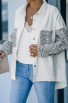 White Contrast Leopard Denim Jacket-Outerwear-MomFashion