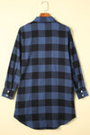 Blue Turn-down Collar Plaid Shirt Jacket-Outerwear-MomFashion