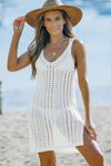 White Hollow Out Crochet Cover Up Beach Dress with Slits-Swimwear-MomFashion