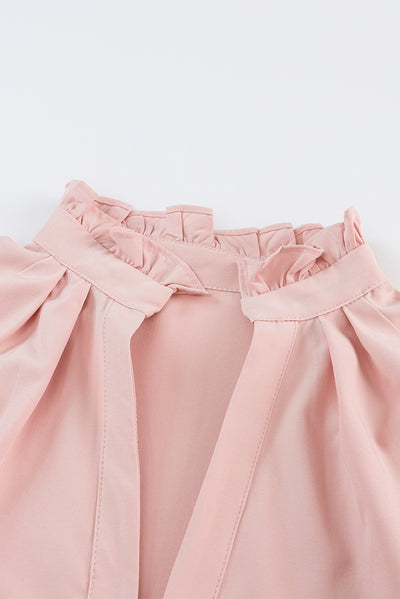 Pink Frilled Stand Collar Long Sleeve Ruffle Dress-Dresses-MomFashion