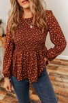 Boho Floral Smocked Bust Ruffled Peplum Blouse-Tops-MomFashion