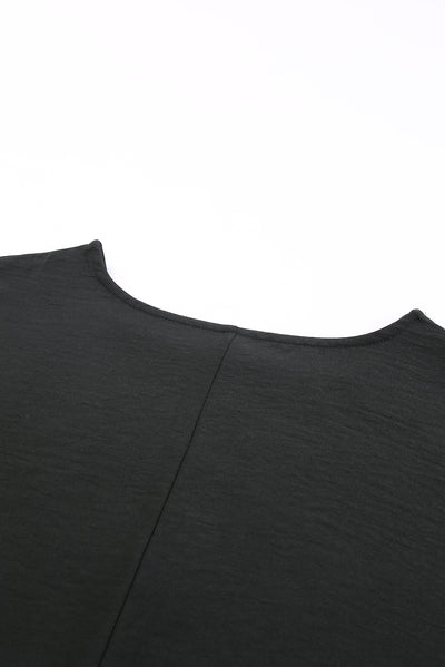 Black Smocked Wrist Shift Top-Tops-MomFashion