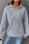 Gray Quilted Kangaroo Pocket Drawstring Hoodie-Tops-MomFashion