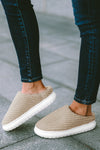 Pale Khaki Two-tone Knitted Warm Homewear Slippers-Shoes & Bags-MomFashion