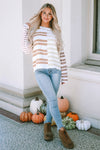 Stripe Blocked Drop Shoulder Slouchy Sweater-Tops-MomFashion