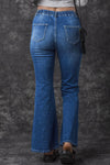 Blue Elastic High Waist Flare Jeans-Bottoms-MomFashion