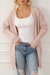 Smoke Gray Ribbed Trim Puff Sleeve Open Cardigan-Tops-MomFashion