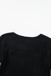 Black Ribbed Bishop Sleeve Round Neck Top-Tops-MomFashion