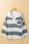 Stripe Oversized Collared Long Sleeve Top-Tops-MomFashion