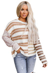 Stripe Blocked Drop Shoulder Slouchy Sweater-Tops-MomFashion