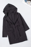 Black Drawstring Turndown Collar Hooded Outerwear-Outerwear-MomFashion