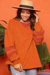 Carrot Fleece Patchwork Side Slits High Low Sweatshirt-Tops-MomFashion