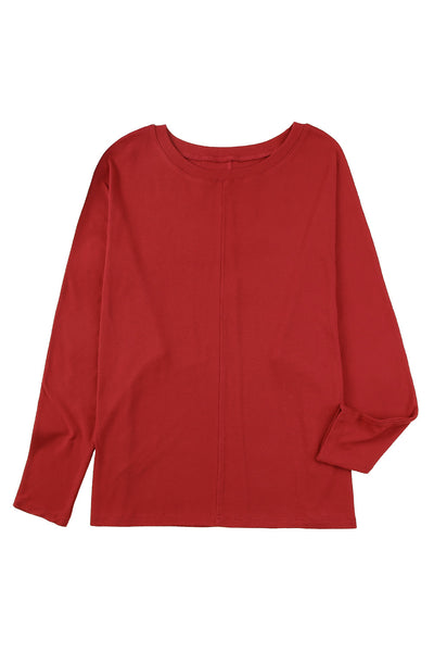 Red Solid Color Patchwork Long Sleeve Top-Tops-MomFashion