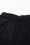 Black Ribbed Knit V Neck Slouchy Two-piece Outfit-Loungewear-MomFashion