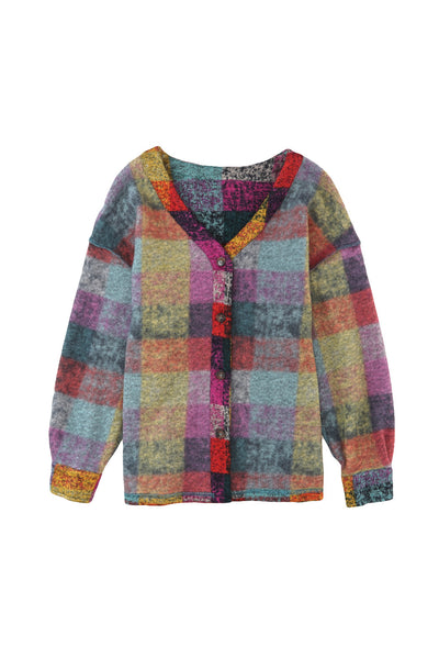 Multicolor Brushed Checked Western Buttoned Jacket-Outerwear-MomFashion