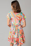 Multicolor Abstract Geometric Print Tassel Tie Flared Dress-Dresses-MomFashion