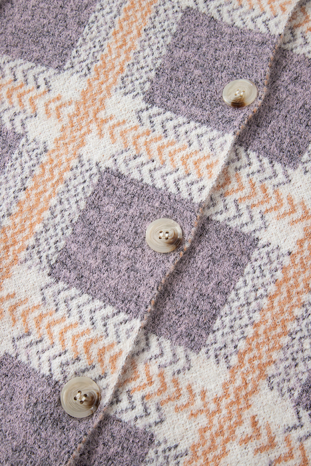 Sky Blue Fuzzy Plaid Collared Button Up Cardigan-Tops-MomFashion