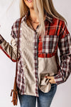 Plaid Corduroy Patchwork Shacket-Outerwear-MomFashion