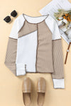 White Irregular Color Block Seaming Trim Rib Knit Top-Tops-MomFashion