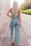 Blue Ribbed Crop Tank Drawstring Lounge Pants Set-Loungewear-MomFashion