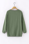 Green Ribbed Corded Oversized Sweatshirt-Tops-MomFashion