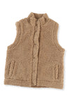 Khaki Snap Button Pocketed Sherpa Vest Jacket-Outerwear-MomFashion