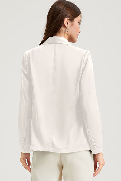 White Pocketed Single Button Lapel Neck Blazer-Outerwear-MomFashion