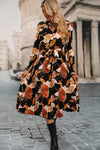 Multicolor Floral Print Waist Tie Pleated Midi Shirt Dress-Dresses-MomFashion