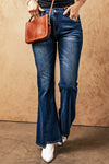 Sky Blue Medium Wash High Rise Flare Jeans-Bottoms-MomFashion