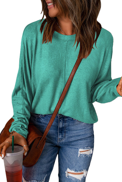 Green Solid Color Patchwork Long Sleeve Top-Tops-MomFashion