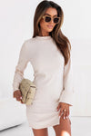 Apricot Tactile Texture Split Long Sleeve Knit Dress-Dresses-MomFashion