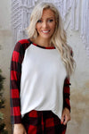 Red Plaid Raglan Sleeves Top and Drawstring Pants Lounge Set-Loungewear-MomFashion