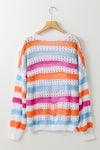 Striped Hollowed Knitted Loose Sweater-Tops-MomFashion