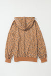 Leopard Long Sleeve Drawstring Cropped Hoodie-Tops-MomFashion