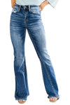 Sky Blue Medium Wash High Rise Flare Jeans-Bottoms-MomFashion