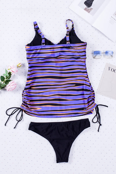 Purple Animal Stripes Lacing Tankini Swimsuit-Swimwear-MomFashion