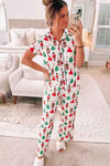 White Printed Christmas Pattern Buttoned Two Piece Sleepwear-Loungewear-MomFashion