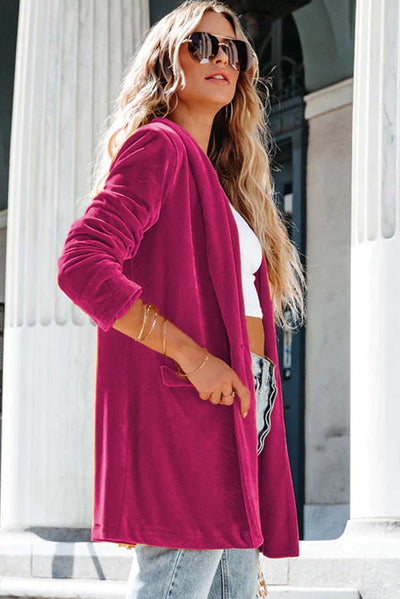 Rose Casual Pocketed Velvet Blazer-Outerwear-MomFashion