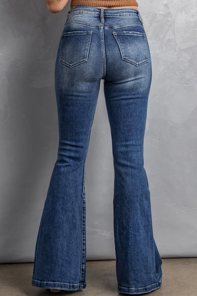 High Waist Flare Jeans with Pockets-Bottoms-MomFashion